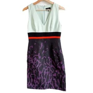 J. MENDEL PARIS V-neck Sheath Lined Mini Dress ColorBlock Blue/Black/Purple Sz 2